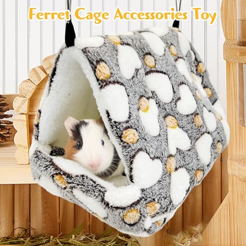 PINVNBY Rat Hammock Soft Ferret Hideout Bed Hanging Hamster Tunnel Cave Small Animal Cage Accessories Toy for Guinea Pig Chinchilla Squirrel Sugar Glider (Gray)