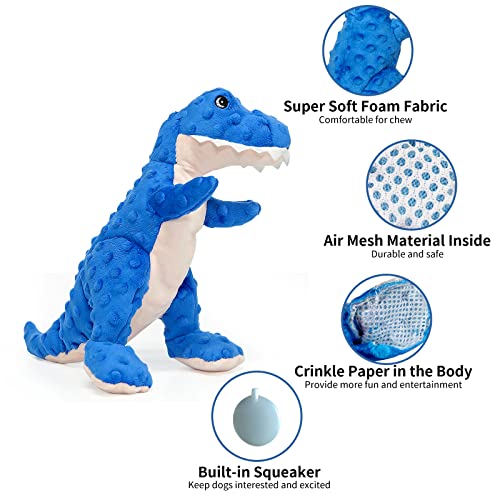 DODODOLA Dog Toys Dinosaur Dog Toy Blue Stuffed Animals Chew Toy Plush Squeaky Dog Birthday Toys for Small Large Big Dogs - color: Blue Dinosaur