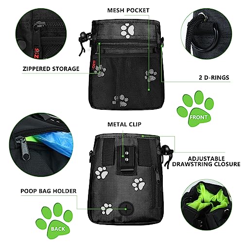 Dog Treat Pouch - 3 Ways to Wear Treat Pouches for Pet Training and 2 Pieces Clicker Taining for Dogs, Dog Training Treat Pouch Bag and Dog Clicker for Training with Waist Belt Shoulder Strap - Paws - color: Pas Pattern