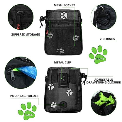 Dog Treat Pouch - 3 Ways to Wear Treat Pouches for Pet Training and 2 Pieces Clicker Taining for Dogs, Dog Training Treat Pouch Bag and Dog Clicker for Training with Waist Belt Shoulder Strap - Paws - color: Pas Pattern