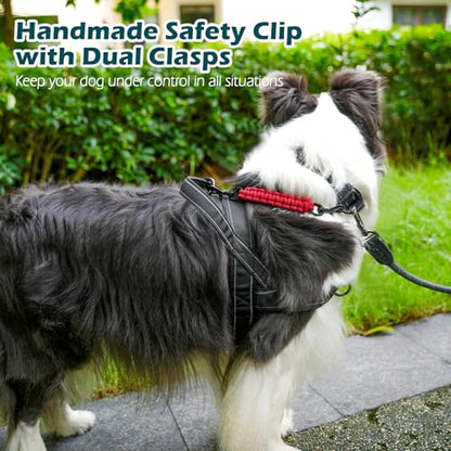 Dog Collar Safety Clip, Handmade Backup Safety Strap for Dog Harness, Prong, Pinch Collar, Double Ended Clasp Leash Connector (Red) - color: Red