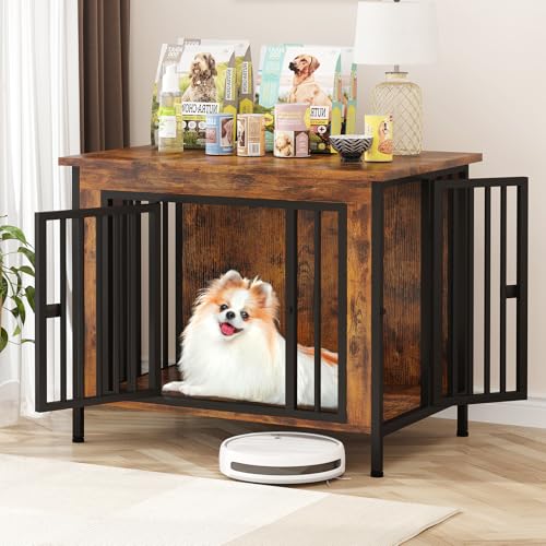 EasyCom Dog Crate Furniture for 1 or 2 Dogs, Heavy Duty Single/Double Dog Crates for Small/Medium/Large Dogs, Dog Kennel Furniture Indoor as TV Stand, Medium Size 31.5" L(20-35 Pounds), Brown - color: Brown, size: 31.5"L x 23.6"W x 27.9"H