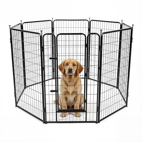 Amazon Basics Dog Playpen, 8 Panels Metal Fence with Door, Foldable for Indoor and Outdoor Use, Suitable for Small to Medium Sized Dogs, 42 Inch Height, Black - style: 8pcs-42"