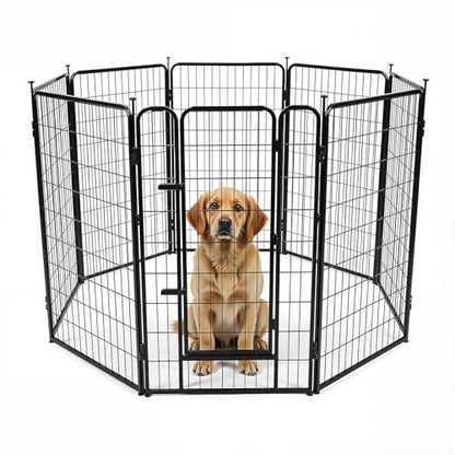 Amazon Basics Dog Playpen, 8 Panels Metal Fence with Door, Foldable for Indoor and Outdoor Use, Suitable for Small to Medium Sized Dogs, 42 Inch Height, Black - style: 8pcs-42"