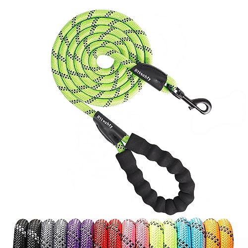Rttochfy Rope Dog Leash 2/4/5/6/8/10 FT with Comfortable Padded Handle and Highly Reflective Threads for Small Medium and Large Dogs Heavy Duty (1/2"-5 FT, Green) - color: Green, size: L (1/2'' x 5 FT)