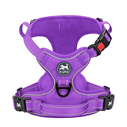PoyPet No Pull Dog Harness, No Choke Reflective Dog Vest, Adjustable Pet Harnesses with Easy Control Padded Handle for Small Medium Large Dogs(Purple Matching Trim,XS) - color: Purple(Matching Trim), size: XS