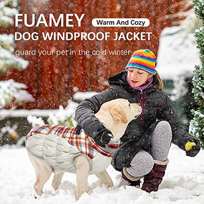 FUAMEY Dog Coat for Small Dogs,Waterproof Dog Winter Jacket with Harness Built in Puppy Cold Weather Coats Reflective Pet Vest with Zipper Warm Fleece Dogs Snowsuit Windproof Red Plaid XS - color: Red Plaid, size: XS(chest:14in)