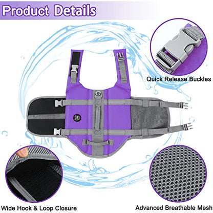 EMUST Dog Life Vests, Adjustable Dog Life Jacket with Rescue Handle, Dogs Flotation Vest for Small/Medium/Large Dogs, XS, Purple - color: Purple, size: XS
