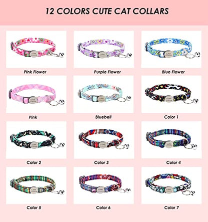 Personalized Breakaway Cat Collar with Bell - Name and Phone Number Engraved for Boys and Girls Kitten (Floral) - color: Floral