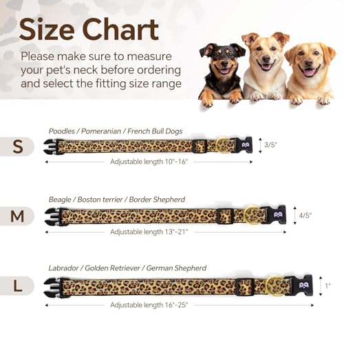 QQPETS Reflective Dog Collar with Soft Neoprene Padded Breathable Nylon Pet Collar Adjustable for Small Medium Large Dogs - color: Leopard print, size: S