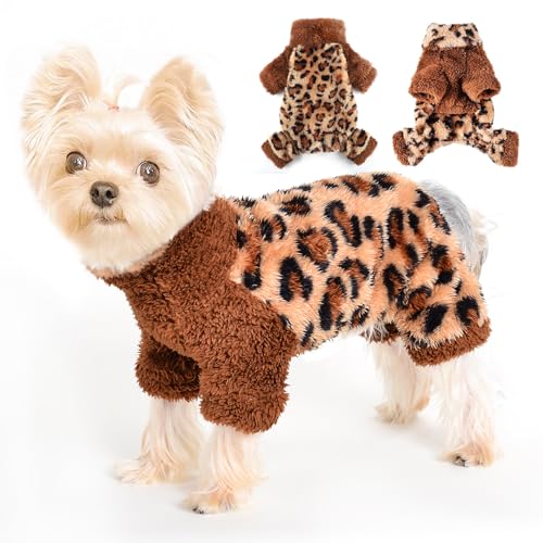 Dog Pajamas Pjs Fleece Dog Sweater Cute Puppy Clothes for Small Dogs Chihuahua Yorkie Clothes Girl Boy Warm Pullover Doggie Outfit Cat Sweater (Leopard Print, XX-Small) - color: Leopard, size: XX-Small (Chest 11in )