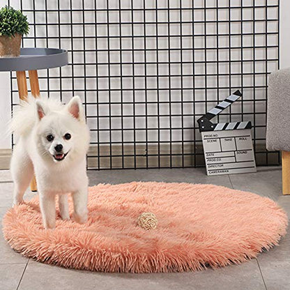 24 Inch Plush Dog Bed Mat Warm Fluffy Round Puppy Crate Pad with Anti-Slip Waterproof Bottom Soft Comfy Pet Kennel Mat for Small and Medium Dogs Sleeping(Light Pink) - color: Light Pink, size: 24 Inch