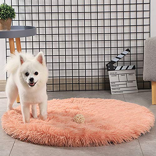 16 Inch Plush Dog Bed Mat Warm Fluffy Round Puppy Crate Pad with Anti-Slip Waterproof Bottom Soft Comfy Pet Kennel Mat for Small and Medium Dogs Sleeping(White) - color: White, size: 16 Inch