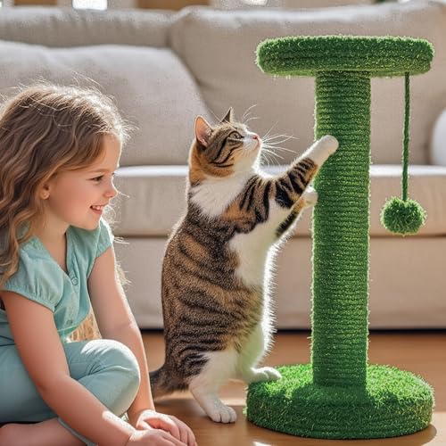 PowerKing Natural Sisal Replacement Scratching Post, 15.7'' 2 Pieces M8 Cat Scratch Post Refill Pole Parts for Refurbishment, Include Screws (Green) - color: Green, size: 15.7''+15.7'' (2.67''Thick)