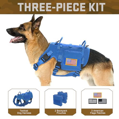 Dog Harness Medium Sized,Tactical Dog Harness with Handle,No Pull Military Style Service Dog Vest with Pockets Adjustable for Medium Large Dogs,Blue,Chest 22-35" - color: Blue, size: M:Chest 22-35",Fit 30-80lbs