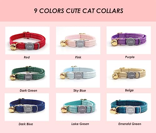 Personalized Breakaway Cat Collar with Engraved Name and Phone Number - Customizable Kitten Collars for Boys and Girls - color: Velvet Breakaway