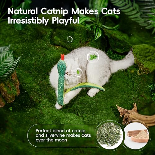 Potaroma Cat Toys Realistic Snake Catnip Crinkly Sound Toy 2 Pcs for Halloween, Mesh Fabric for Teeth Cleaning, Interactive Kicker Toys for Indoor Kitten Exercise 20 Inches