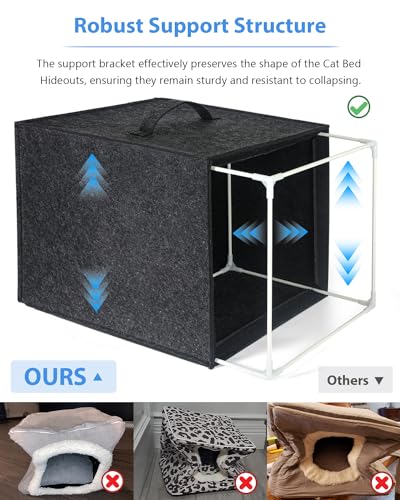 Cat Cave - 13 Inches Large House Hideout for Indoor Cats, Felt Bed With Pillow Inside, Cube Box, Cubby Covered Bed, Hut
