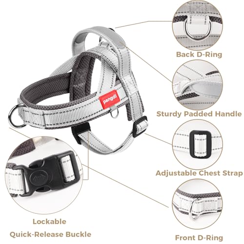 No Pull Dog Harness with Handle, Boston Terrier Adjustable Reflective Dog Vest, Breathable Air Mesh Padded Pet Harness with Front Leash Clip for Small Medium Dogs, Light Grey, M - color: Light Grey, size: Medium