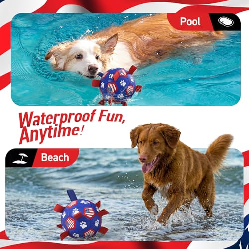 QDAN Dog Toys, Soccer Ball with Straps, Durable Dog Balls for Small Medium, Beach Pool Dog Water Toy (6 Inch) - color: Flag, size: 6 Inch