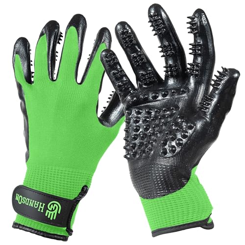 H HandsOn Pet Grooming Gloves - Patented #1 Ranked, Award Winning Shedding, Bathing, & Hair Remover Gloves - Gentle Brush for Cats, Dogs, and Horses (Green, X-Large) - color: Green, size: X-Large (1 Pair)
