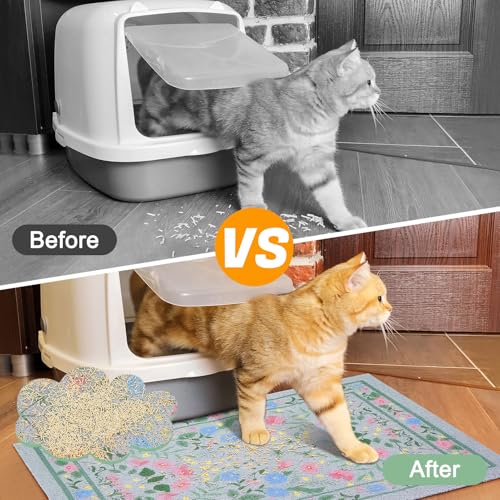 Glittme Cat Litter Mat with Non-Slip Bottom Litter Box Mat 24"X15" Litter Trapping Mat Easy to Clean Washable Cat Food Mat for Kitty,S - color: Blue-pink, size: 24"x15"