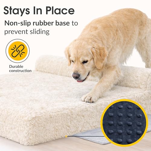 KOPEKS Orthopedic Memory Foam Dog Bed 7" Inch Thick Extra Large Dog Bed with Pillow Fluffy Brown 50"x34"x10" Includes Waterproof Liner & Durable Removable Cover with Smart Design - color: Brown (Light) - Fluffy