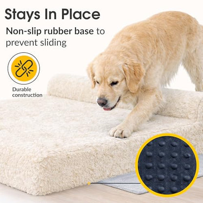 KOPEKS Orthopedic Memory Foam Dog Bed 7" Inch Thick Extra Large Dog Bed with Pillow Fluffy Brown 50"x34"x10" Includes Waterproof Liner & Durable Removable Cover with Smart Design - color: Brown (Light) - Fluffy