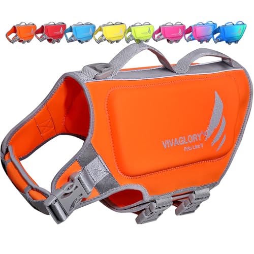 VIVAGLORY High Buoyancy Dog Life Vest, Swimming Vest with Handle, Dog Life Jacket for Swimming & Boating, Buoyancy for Puppy Doggy, L, Orange - color: Orange, size: L: 25-28 inch (Ribcage Girth)