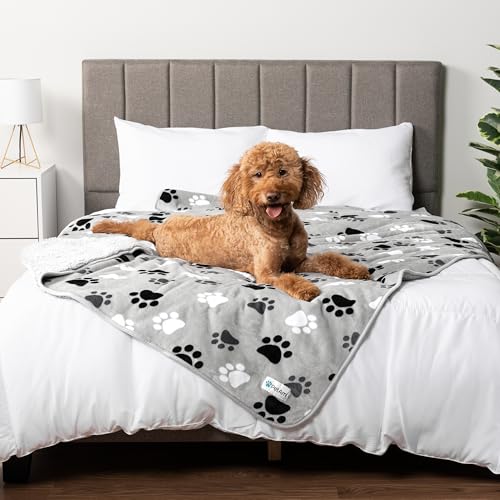 PETAMI Sherpa Fleece Waterproof CAT and Dog Blanket, PAW Gray, Queen - color: Paw Gray, size: Queen (90x90)