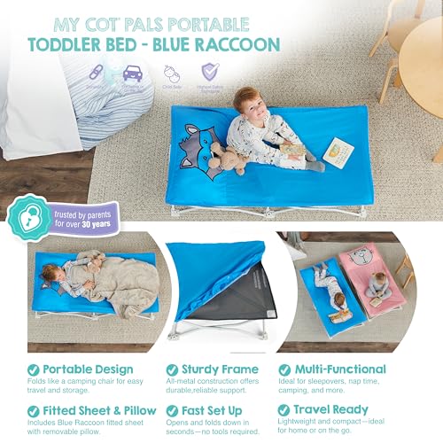 Regalo My Cot Pals Small Single Portable Toddler Bed, Raccoon, Blue, 48x24.5x9 Inch (Pack of 1) - color: Extra Long Blue