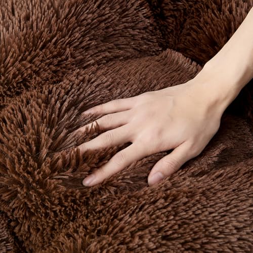 EHEYCIGA Fluffy Dog Crate Bed for Small Dogs, Plush Faux Fur Crate Pad, Calming Anti Anxiety Small Dog Bed, Washable Soft Warm Mat with Non-Slip Bottom, Coffee - color: Coffee, size: 23.6 x 17.5