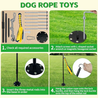 Tether Tug Outdoor Dog Toy, Interactive Exercise Game in Yard, Tether Tug with 2 Rope Toy and Bell for Large Medium Small Dog, Pull Chase and Tug of War - size: Tether Tug 39.4Inch-Black
