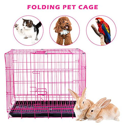 Hemobllo Wire Dog Crate Folding Cage, Portable, Easy to Install, Durable, Secure, Warm - color: Pink, size: 23.6"L x 16.5"W x 19.7"H