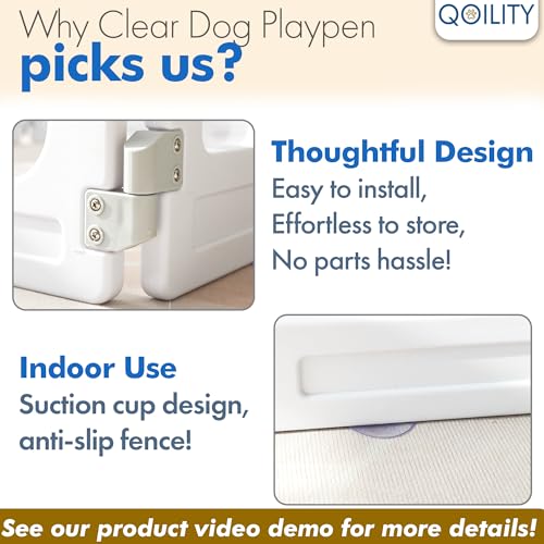 Clear Acrylic Dog Playpen Indoor, Height 24 inch, 4 Panels for Small and Puppy Dogs, White - color: White