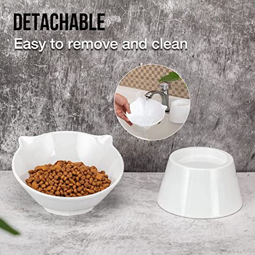 Detachable Elevated Cat Bowls, 15° Tilted Raised Cat Food Bowl Anti-Vomiting, Whisker Friendly, Adjustable Pet cat Dishes for Protecting Spine, Adult Kitten (White) - color: White