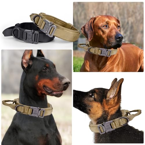 Tactical Dog Collar, Adjustable Nylon Military Dog Collar with Control Handle, Quick-Release Metal Buckle for Dog Training(Brown,L) - color: Brown