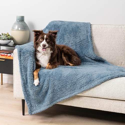 PetAmi Fluffy Waterproof Dog Blanket for Medium Large Dogs, Soft Warm Pet Sherpa Throw Pee Proof Couch Cover, Reversible Cat Bed Blanket Sofa Protector, Plush Washable Pad (Dusty Blue, 40x60) - color: Dusty Blue, size: Large (40x60)
