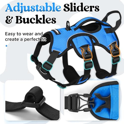 rabbitgoo Escape Proof Dog Harness, Soft Padded Full Body Pet Harness, Reflective Adjustable No Pull Vest with Lift Handle and Leash Clip for Large Dogs Walking Hiking Training, S, Blue - color: Blue, size: Small (Pack of 1)