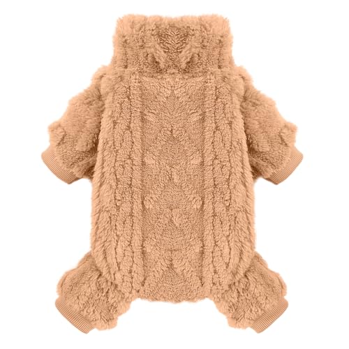 Dog Sweaters for Small Dogs Fleece Small Dog Pajamas Pet Clothes Cat Sweater Fall Winter Warm Puppy Clothes Boy Girl Doggie Outfits Jumpsuits for Chihuahua Yorkie,Khaki, XXS - color: Khaki, size: XX-Small (Chest 11in )