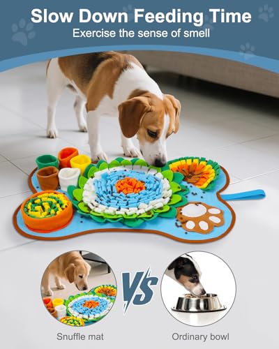 Snuffle Mat for Dogs - 25x17 Inch Slow Feeder & Mental Stimulation Toy with Built-in Squeaker, for Small & Medium Dogs to Relieve Boredom Anxiety, Machine Washable