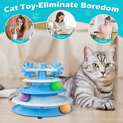 UPSKY Cat Toy Roller 4-Level Turntable Cat Toy Balls with Three Colorful Balls and Bell Ball X Turntable Interactive Kitten Fun Mental Physical Exercise Puzzle Toys - color: C-Gradient Blue