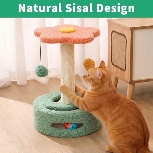 Small Cat Scratching Post 13.98" Cat Tree for Indoor Cats — Sisal Scratcher with Hanging Ball & Track Toy — Keeps Cats Happy, Helps Protect Your Furniture — Easy to Assemble