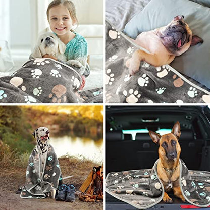 Dono 1 Pack 3 Dog Blankets, Soft Fluffy Fleece Pet Blanket Warm Sleep Mat Paw Print Design Puppy Kitten Throw Blankets Doggy Blanket for Dogs - color: Gray Paw, size: L(41*31")