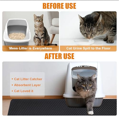 Cat Litter Mat - Extra Large XL 45"x32" Cat Litter Trapping Mat,Honeycomb Double Layer Traps Litter,Washable & Urine Proof,Non-Toxic,Soft EVA Litter Box Mat for Multi-Cat Homes(Black) - color: Black