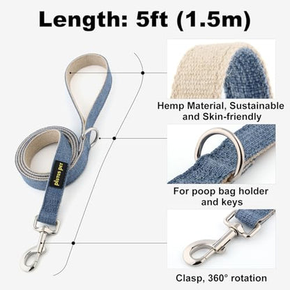 Plutus Pet Cotton Hemp Dog Collar and Leash Set, Adjustable Collar for Small, Medium, and Large Dogs, Heavy Duty and Soft on Skin, Haze Blue, XS - color: Haze Blue, size: X-Small