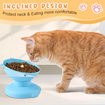 4 Pcs Raised Elevated Cat Bowls for Indoor Cats Removable 15° Tilted Raised Kitty Food Bowls Plastic Extra Wide Feeding Dish for Food Water Anti Vomiting