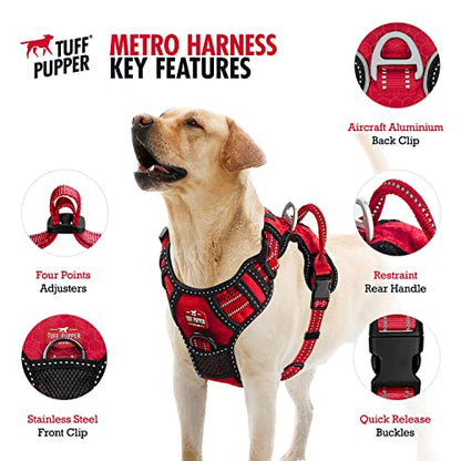 Tuff Pupper No Pull Easy Walk Dog Harness | Heavy Duty Pet Vest | Front & Back Leash Clips | Strong Safety Handle | Reflective Anti Pull Vest | Comfortable Padded Escape Proof Harness (Small, Red) - color: March Red, size: Small (Neck: 10-17" , Chest: 14-