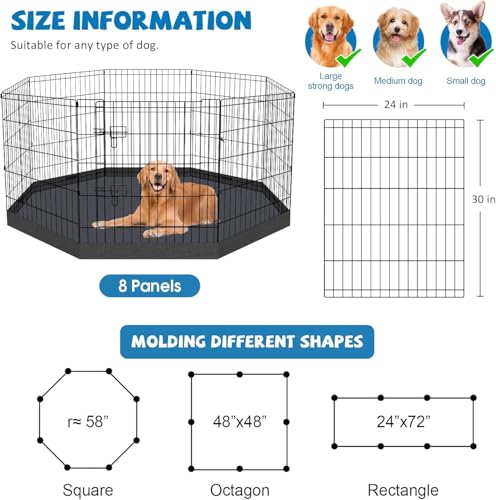 Pet Playpen Dog Pen Foldable Dog Exercise Fence 8 Panels 30 Inch Kennels Pet Playpen Options Ideal for Pet Medium Animals Outdoor Indoor (Playpen with Bottom Pad) - style: 24'' x 30'' with Bottom cover