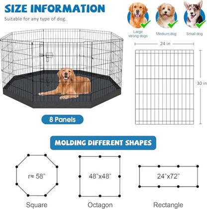 Pet Playpen Dog Pen Foldable Dog Exercise Fence 8 Panels 30 Inch Kennels Pet Playpen Options Ideal for Pet Medium Animals Outdoor Indoor (Playpen with Bottom Pad) - style: 24'' x 30'' with Bottom cover